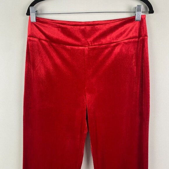 ModCloth Velvet Pull On Flare Leg Pants Size Large Red High Rise - Picture 2 of 9